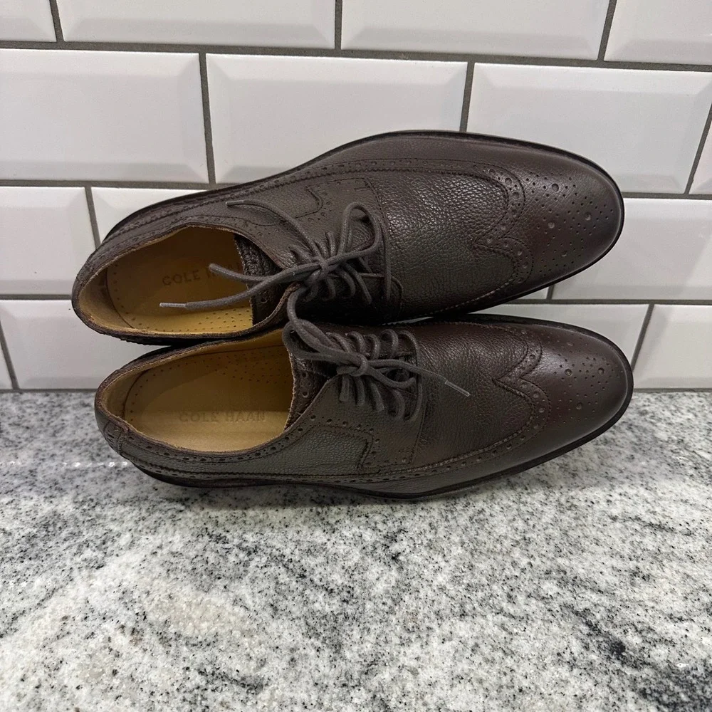 Cole Haan Mens 9.5‎ Wingtip Oxford Brown Pebbled Leather Brogue C13596 Preppy